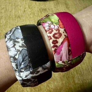 TASHA Leather and Silk large bangle bracelet- Berry multicolor Bohemian 90s Y2K